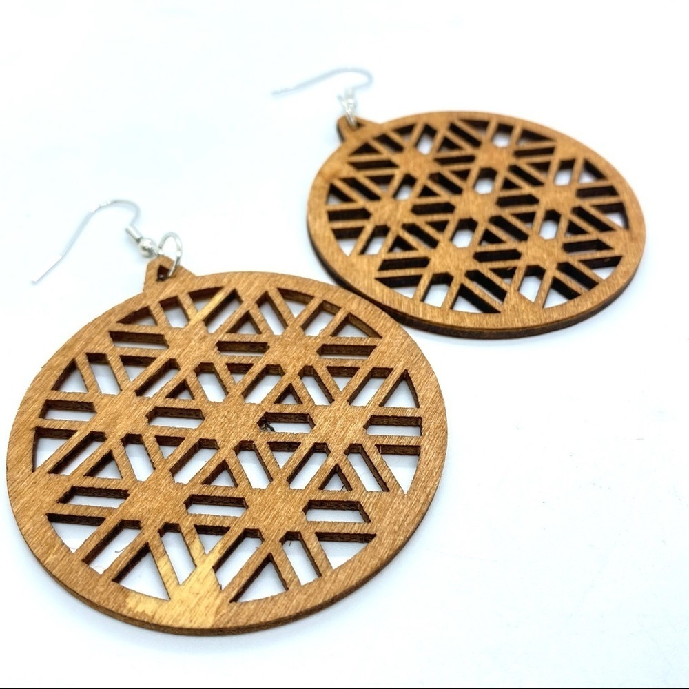 Wood Round Lightweight Dangle Earrings